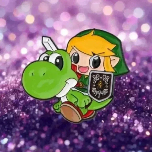 Epic Link & Yoshi Crossover Enamel Pin – Iconic Zelda x Mario Collab! - Picture 1 of 5